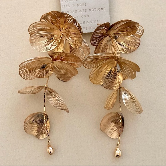 Anthropologie | Tiered Floral Drop Earrings | 4.5” Length - Picture 2 of 2